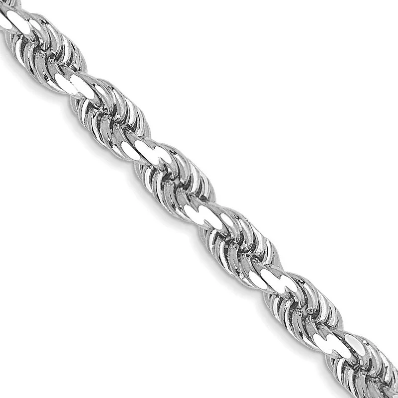 Curata 14k White Gold Solid Lobster Claw Closure 3.5mm Sparkle Cut Rope Chain Bracelet