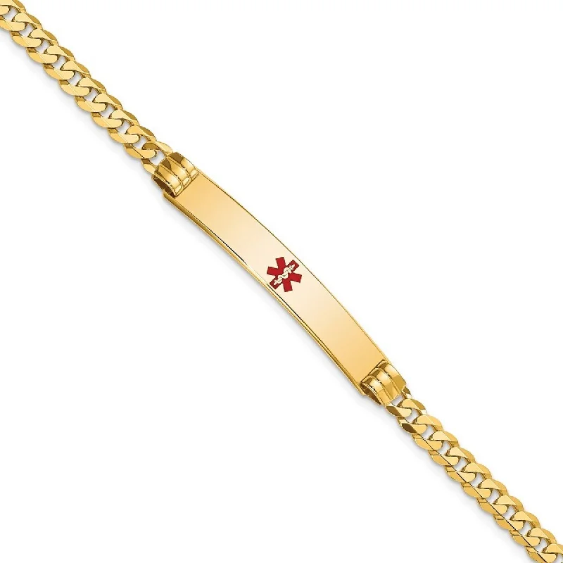 Curata 14k Yellow Gold 6.5mm Engravable Medical Red Enamel Curb ID Bracelet