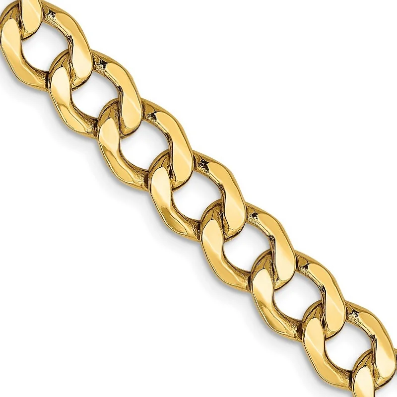 Curata 14k Yellow Gold Hollow Polished Lobster Claw Closure 7.0mm Semi solid Curb Link Chain Bracelet