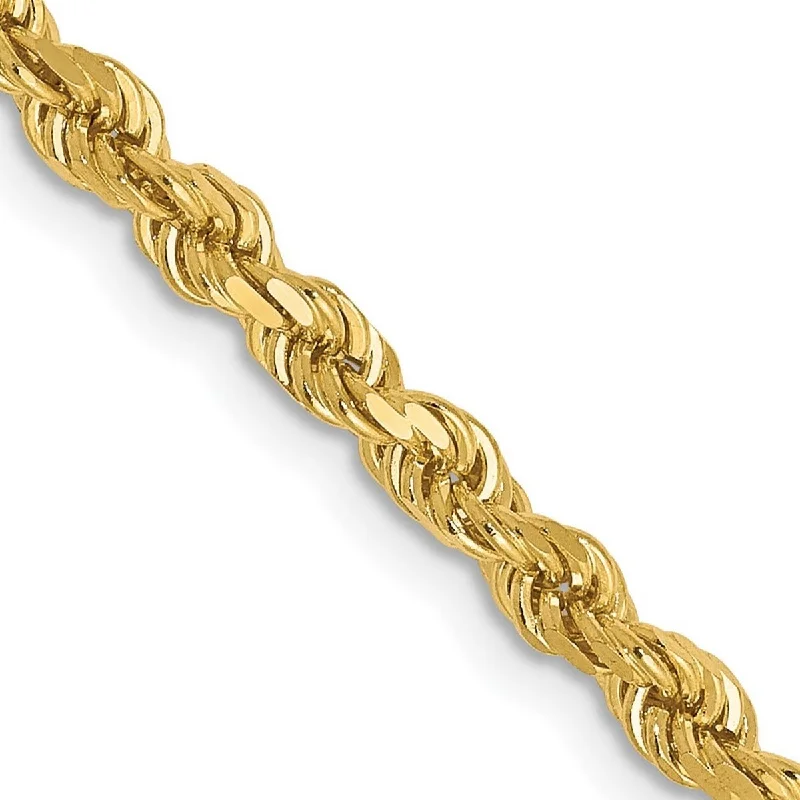 Curata 14k Yellow Gold Lobster Claw Closure 2.75mm Sparkle Cut Rope Chain Bracelet