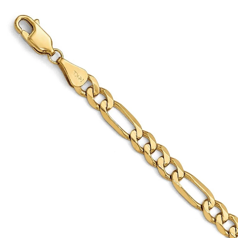 Curata 14k Yellow Gold Polished 5.25mm Flat Figaro Chain Bracelet