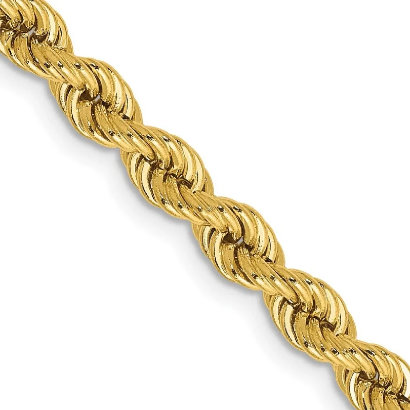 Curata 14k Yellow Gold Solid 4mm Handmade Regular Rope Chain Bracelet Lobster Claw