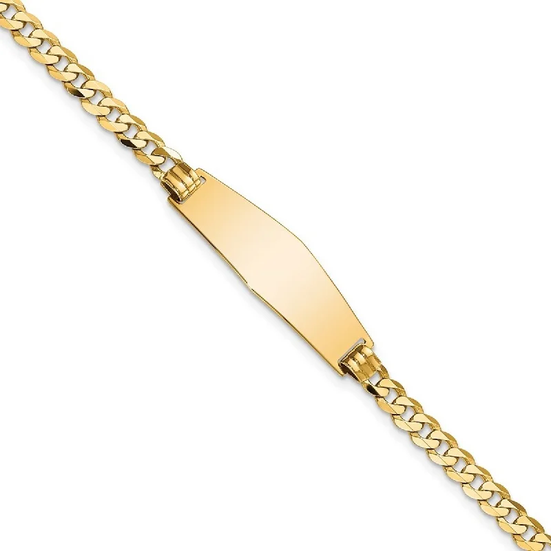 Curata 9.8mm 14k Yellow Gold Engravable Flat Curb Link Soft Diamond Shape ID Bracelet