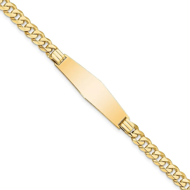 Curata 9mm 14k Yellow Gold Engravable Curb Link Soft Diamond Shape ID Bracelet