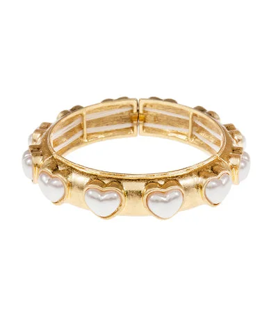 Domed Pearl Heart Station Bangle