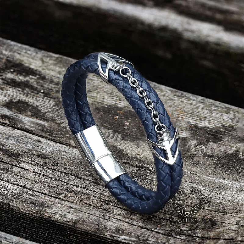 Double-Layer Braided Stainless Steel Leather Bracelet