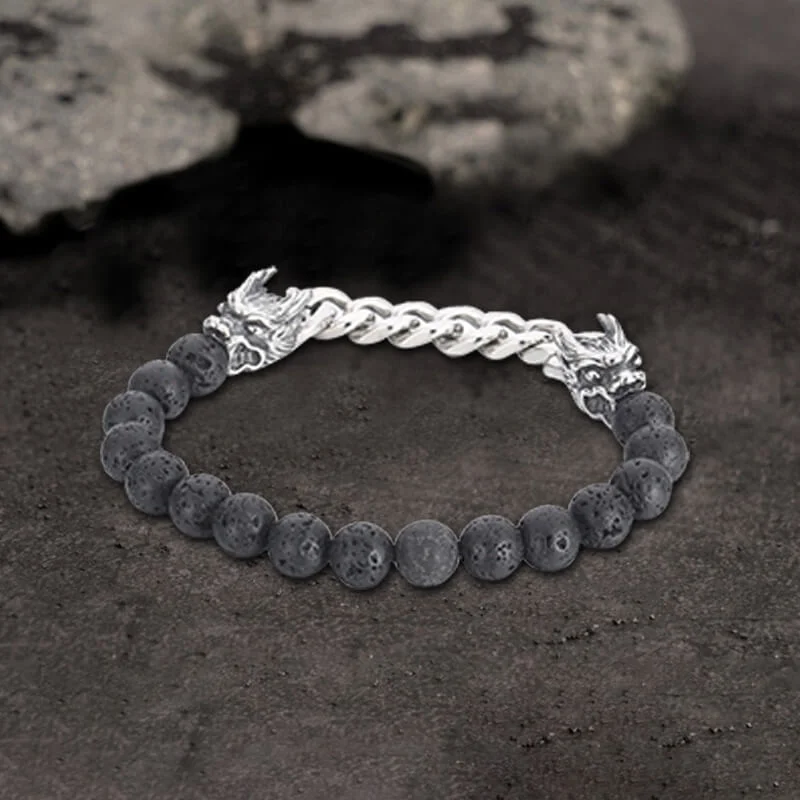 Dragon Head Volcanic Stone Stainless Steel Bead Bracelet