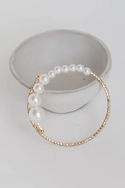 FINAL SALE - Emilee Gold Rhinestone + Pearl Bracelet