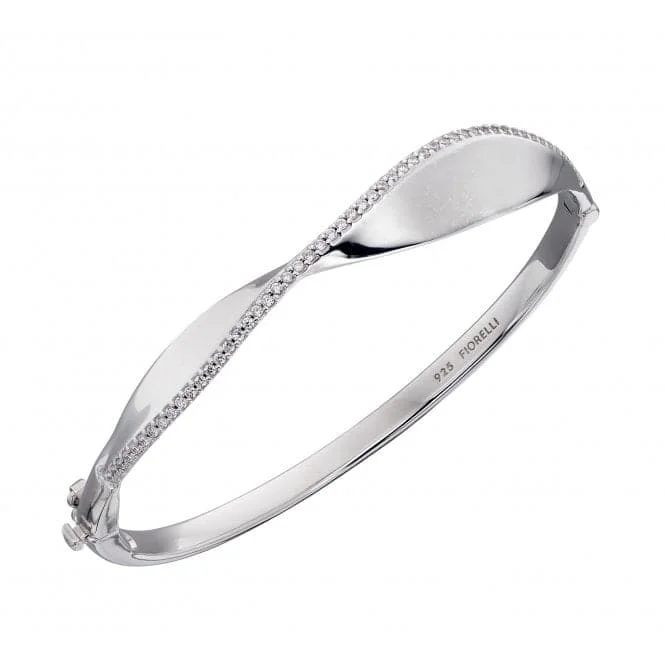 Twist Silver Hinged Cubic Zirconia On Edge Bangle B5206C