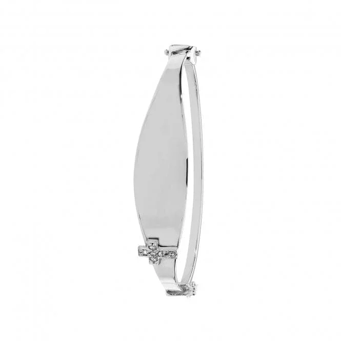 9ct White Gold Baby's Hinged Zirconia ID Bangle