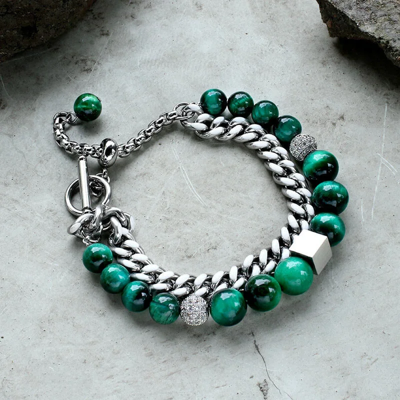 Green Tiger Eye Stainless Steel Bracelet