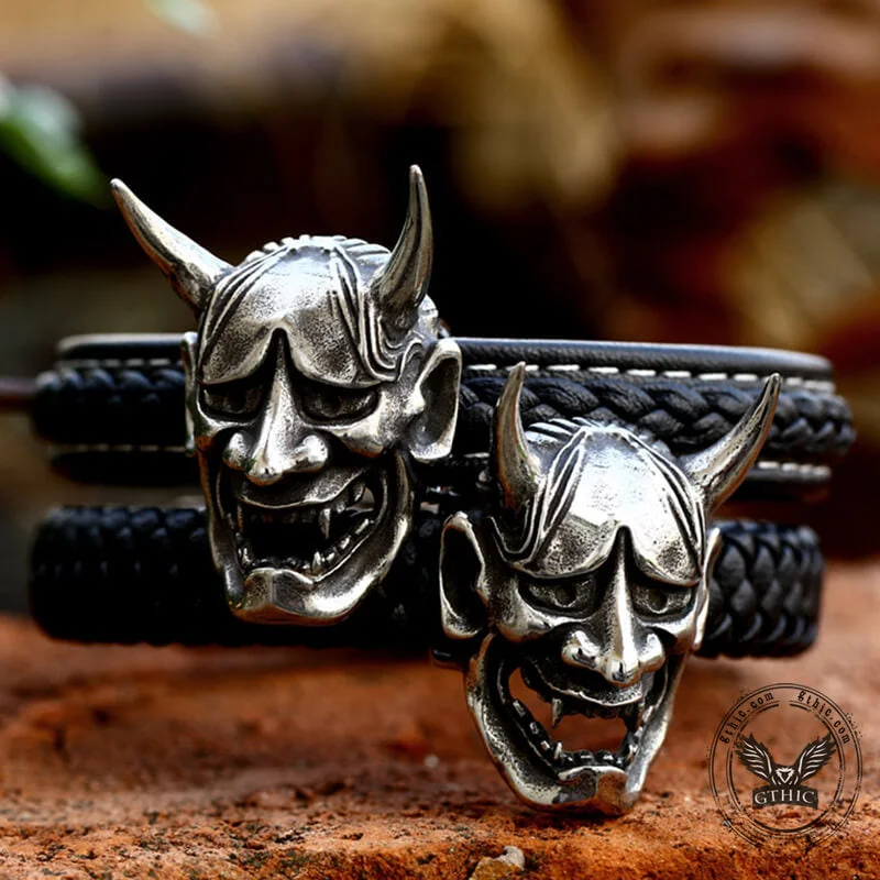 Hannya Oni Stainless Steel Leather Bracelet