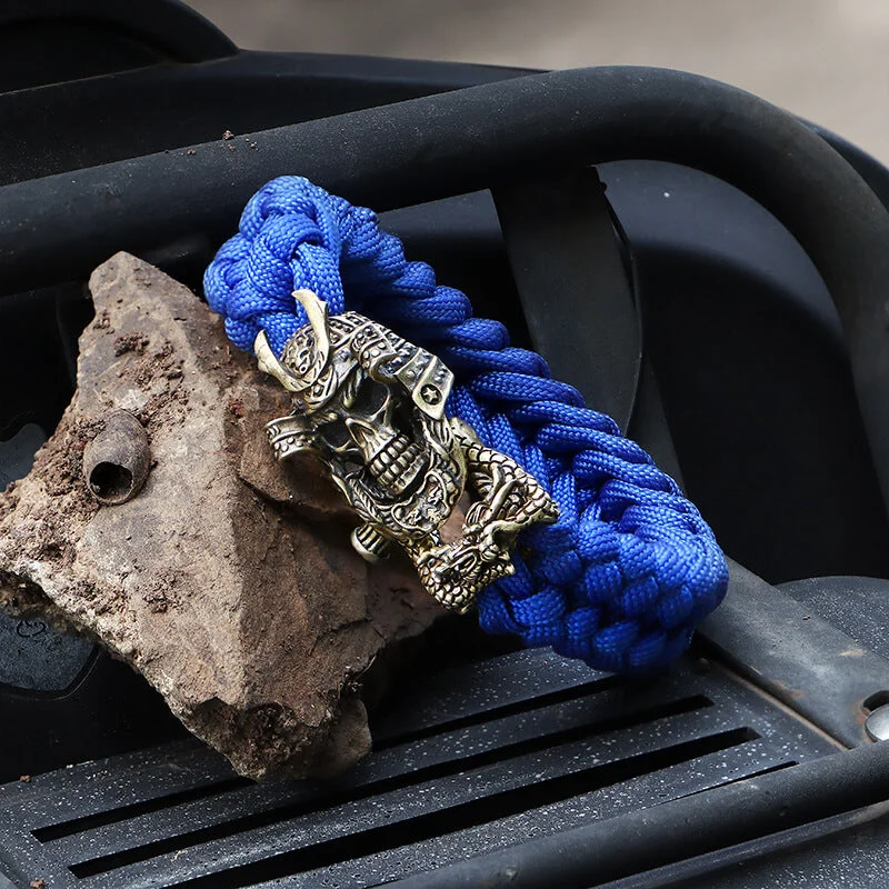 Japanese Samurai Dragon Brass Skull Paracord Bracelet