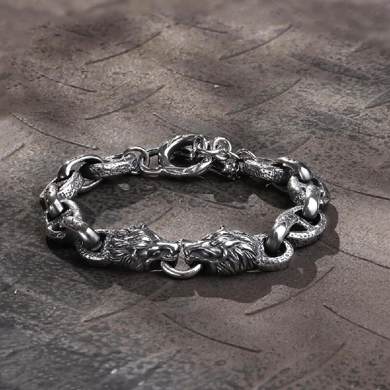 Lion Head Stainless Steel Skull Bracelet