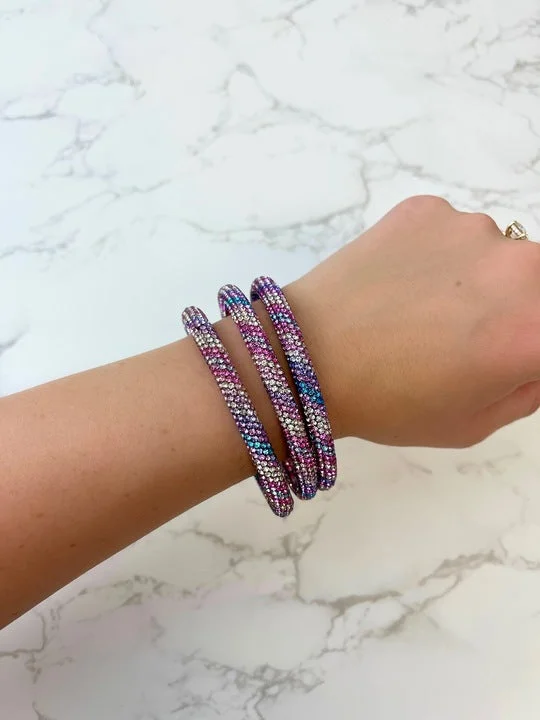 Pave Rhinestone Bangle Set - Purple Multi