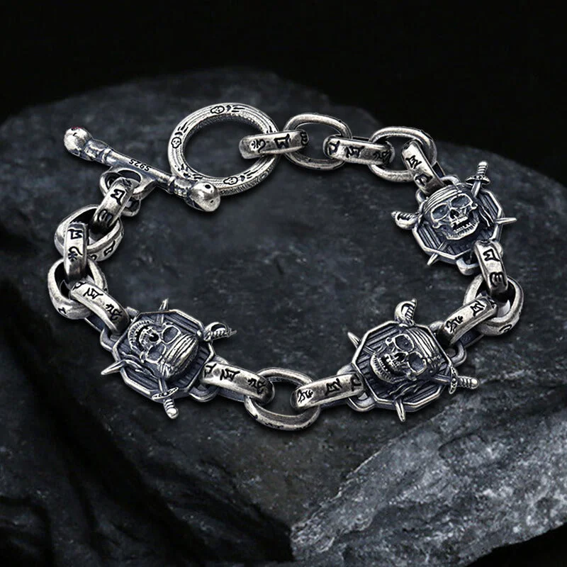 Pirate Skull Sterling Silver Bracelet