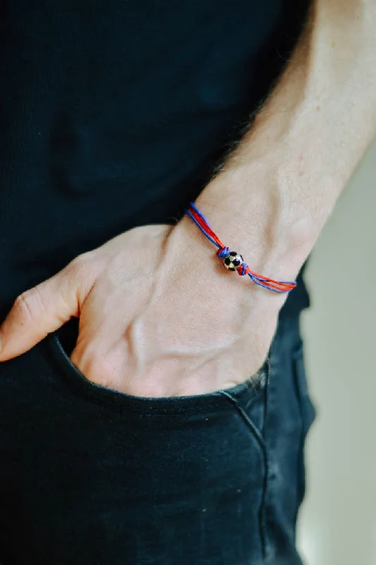 Red and blue soccer bracelet for men, gift for him