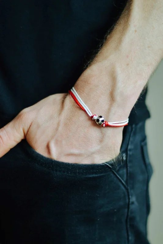 Red and white soccer bracelet for men