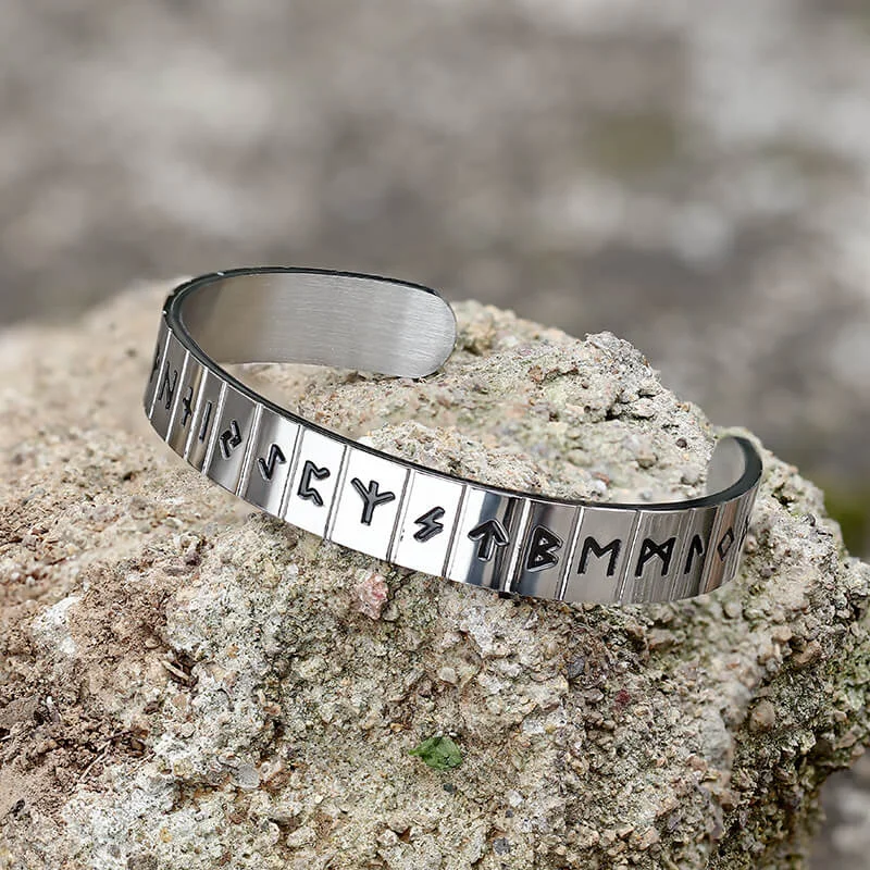 Runes Stainless Steel Viking Cuff Bracelet