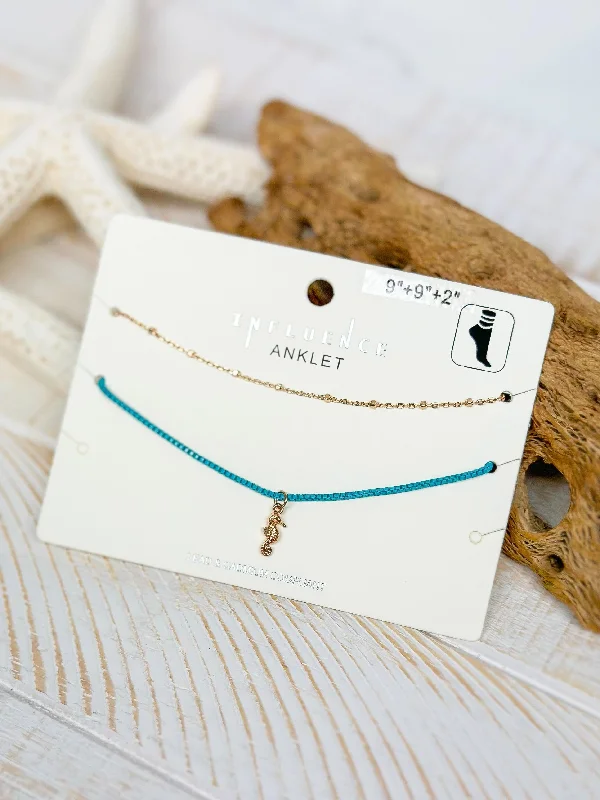 Sea Life Ankle Bracelet Set - Blue Seahorse