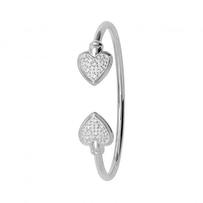 Acotis Silver 925 Double Hearts & Zirconia Stones Baby Bangle G4033