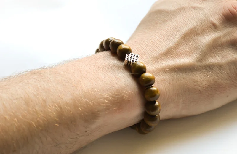 Silver Infinity bracelet with wood beads for men, gift for him