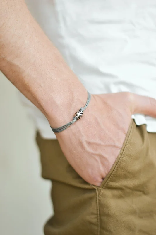 Silver UK bracelet for men, gray cord