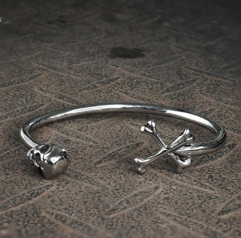 Skull and Crossbones Stainless Steel Open Bracelet