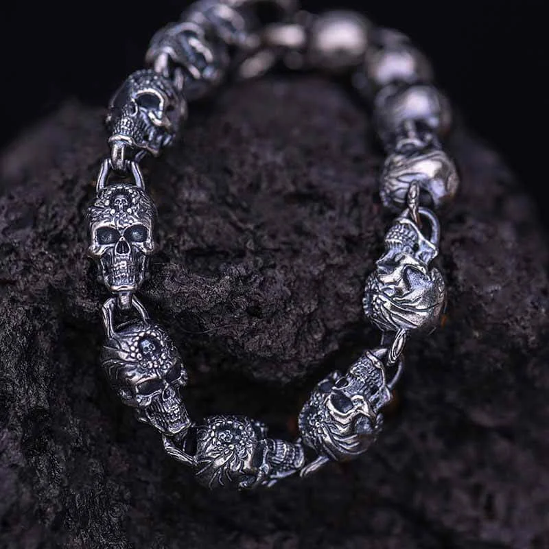 Skull Head Sterling Silver Bracelet