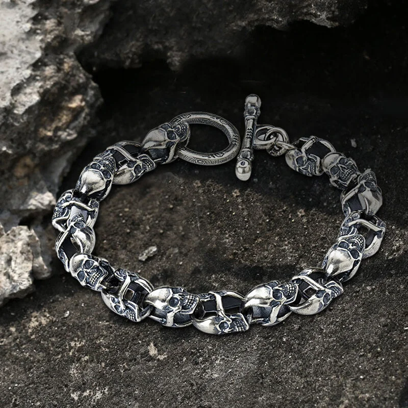 Skull Sterling Silver Punk Bracelet