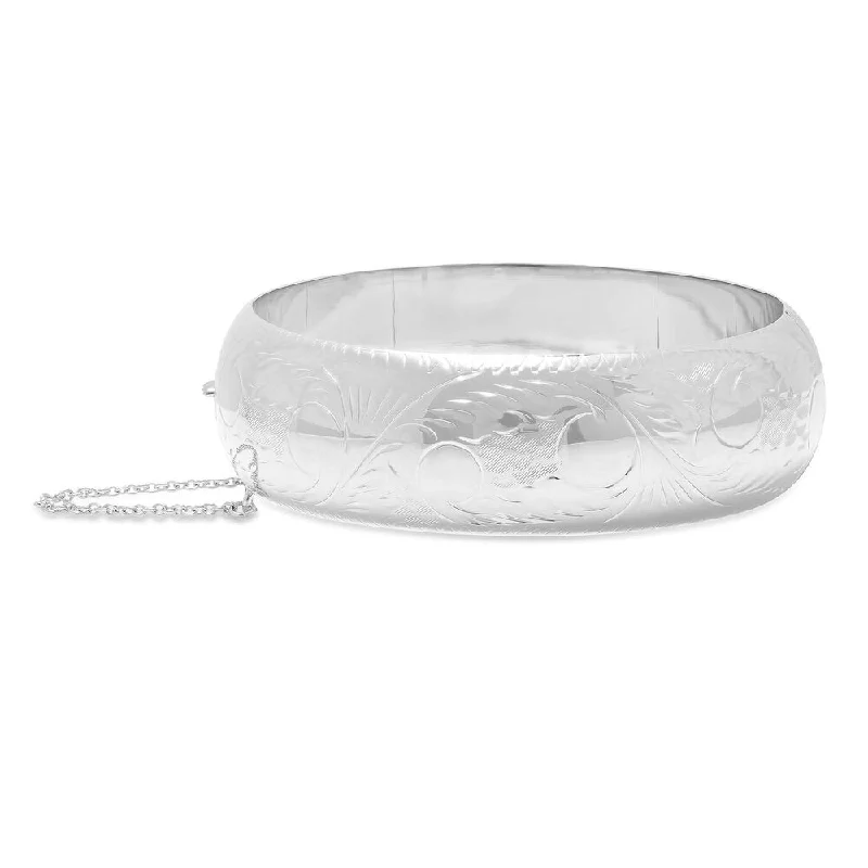 Sterling Silver Engraved 20 mm Bangle Bracelet ( Size 7 )