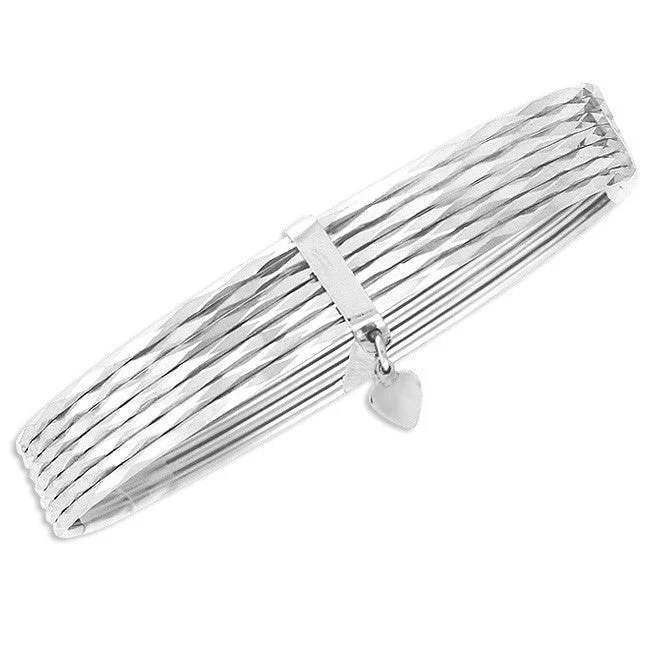 Rhodium Plated Sterling Silver Semanario Bangle Bracelet