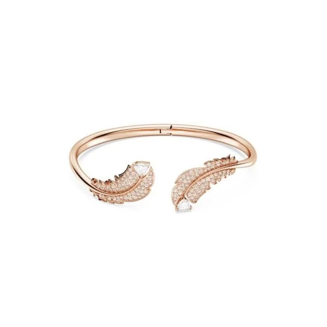 Nice White Rose Gold-tone Plated Feather Bangle