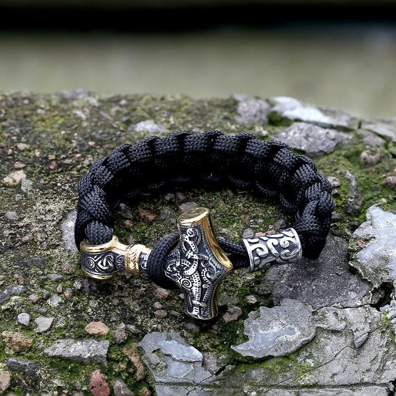 Thor's Hammer Braided Stainless Steel Paracord Bracelet