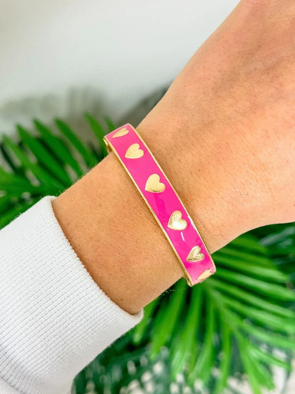 Valentine's Heart Hinge Bangle - Fuchsia