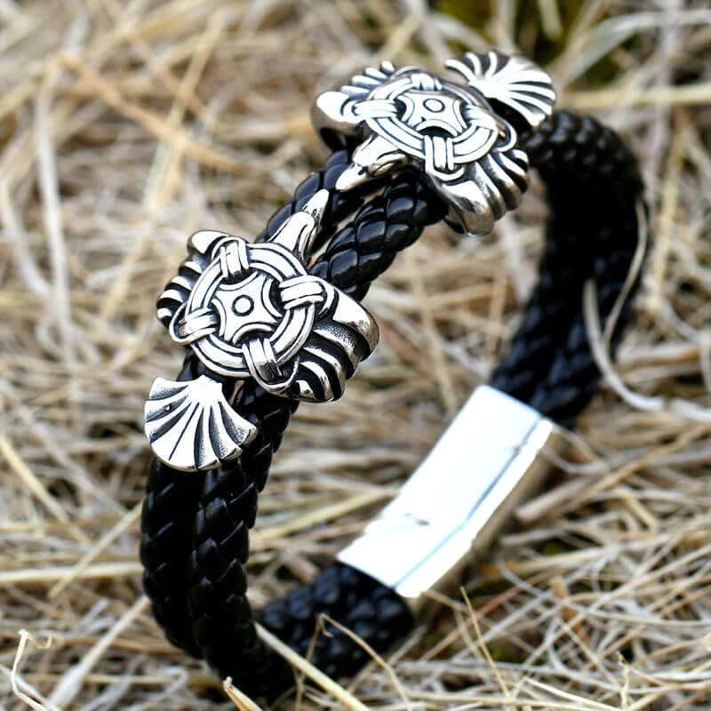 Viking Ravens Stainless Steel Braided Bracelet