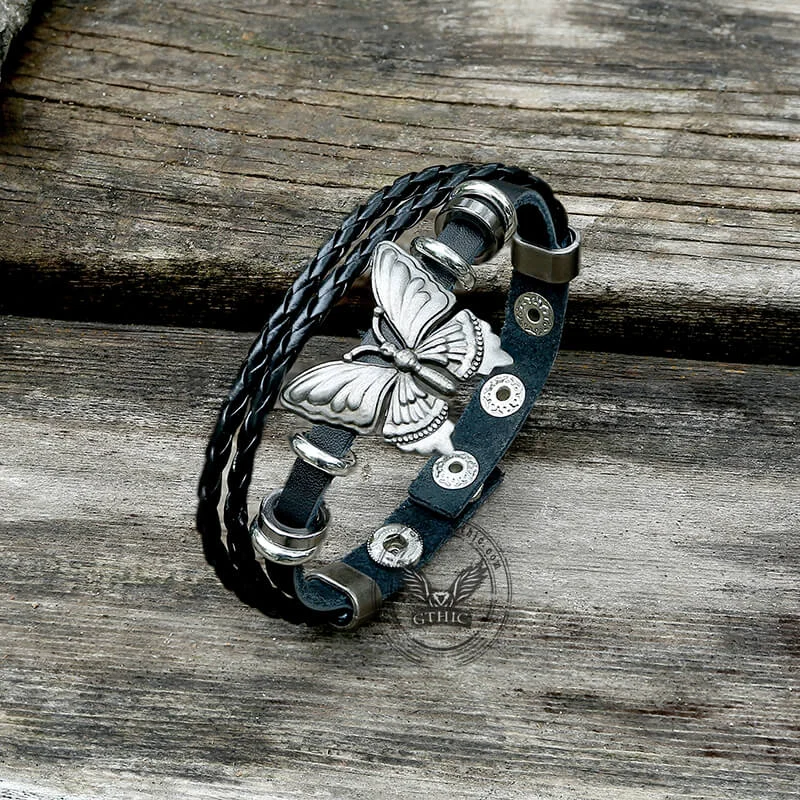 Vintage Butterfly Alloy Leather Bracelet