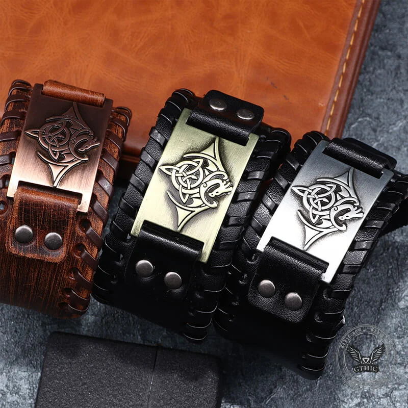 Vintage Celtic Dragon Alloy Leather Viking Bracelet