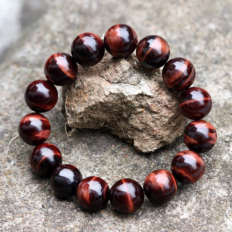 Vintage Red Tiger Eye Gemstone Bead Bracelet