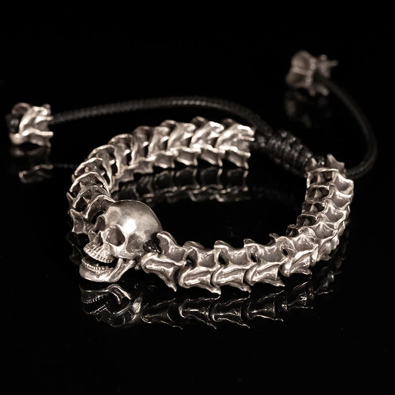 Vintage Skull Snake Bone Sterling Silver Adjustable Bracelet