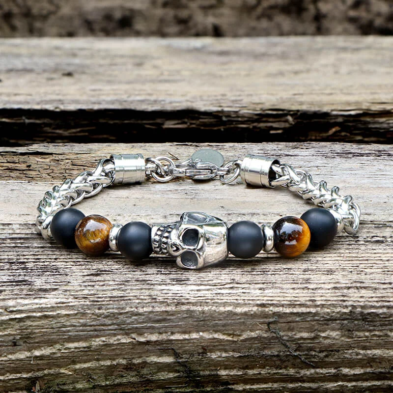 Vintage Skull Tiger Eye Stainless Steel Bracelet