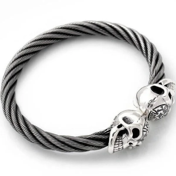 Vintage Skull With Malibu Cross Cable Bangle