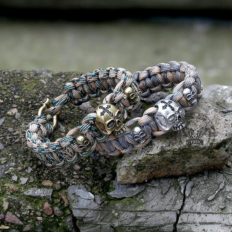 Woven Alloy Skull Paracord Bracelet