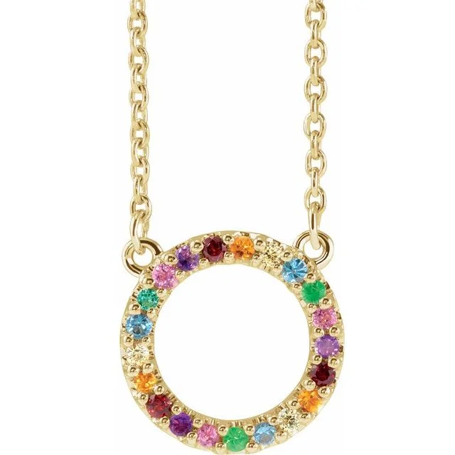 14k Gold Rainbow Natural Gemstone Circle Necklace