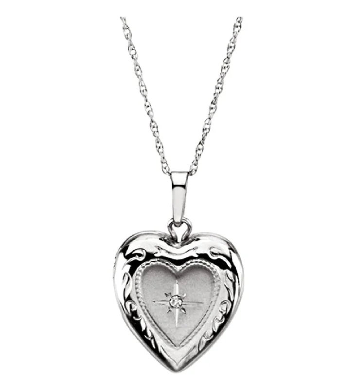 14k White Gold Diamond Heart Locket Necklace, 18" (GHI Color, I3 Clarity)