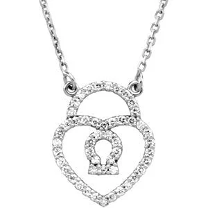 14k White Gold Diamond Heart Padlock Necklace (GH Color, I1 Clarity, 1/4 Cttw)