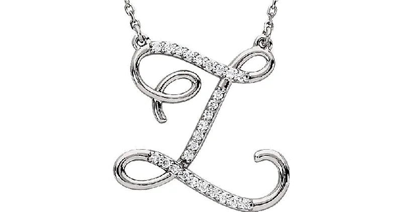 14k White Gold Diamond Z Alphabet Initial Script Letter Necklace (GH Color, I1 Clarity, 1/8 Cttwt)