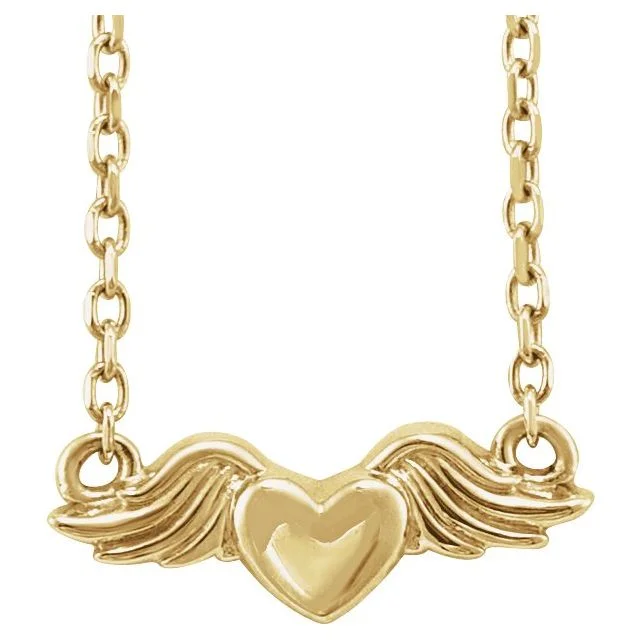 14K Gold Heart with Angel Wings 18" Necklace