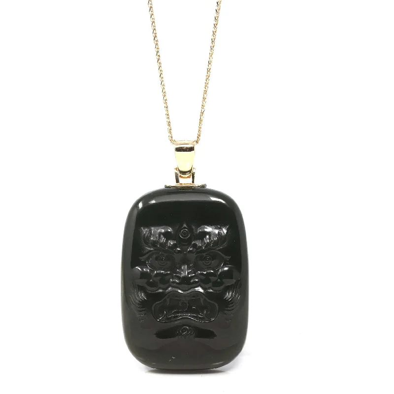 Baikalla™ 14K Yellow Gold Genuine Nephrite Black Jade " Da Hei Tian " Pendant Necklace