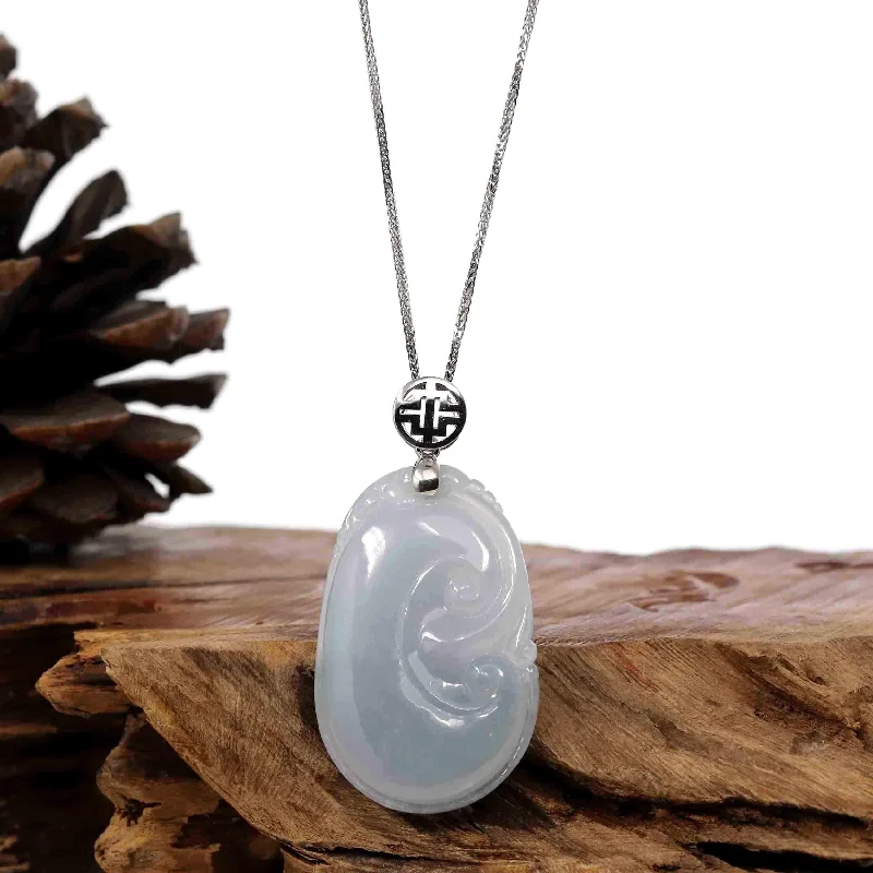 Genuine Lavender Jadeite Jade Ru Yi Pendant Necklace With Sterling Silver Bail